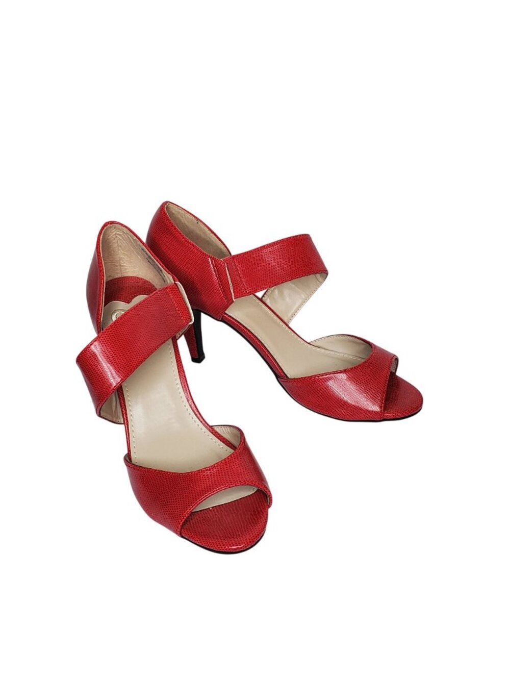Madeline Womens Red Open-Toe Heels With Straps - Size 9.5M